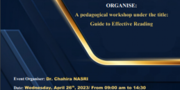 IS LC and A2LA organise  a pedagogical work shop under the title : Guide to effectivue reading; April 26 2023
